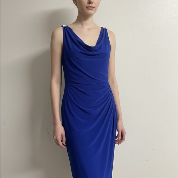 Lauren Ralph Lauren Royal Blue Draped Midi Dress - Picture 1 of 6